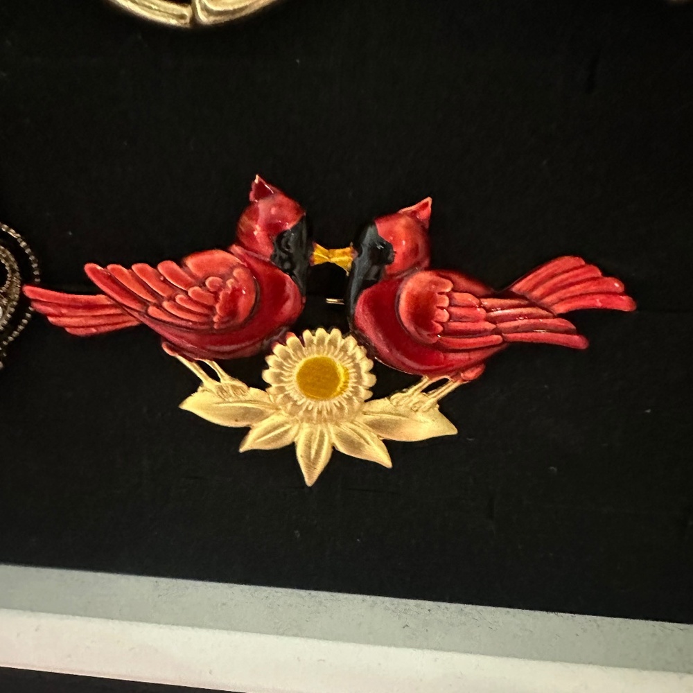 Vintage Cardinal earrings and pin